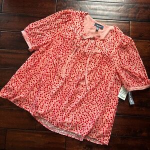 NWT Mod Cloth Pink Polka Dot Tie-Neck Women's Top 2XL